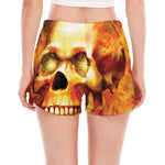 Burning Evil Skull Print Women's Split Running Shorts