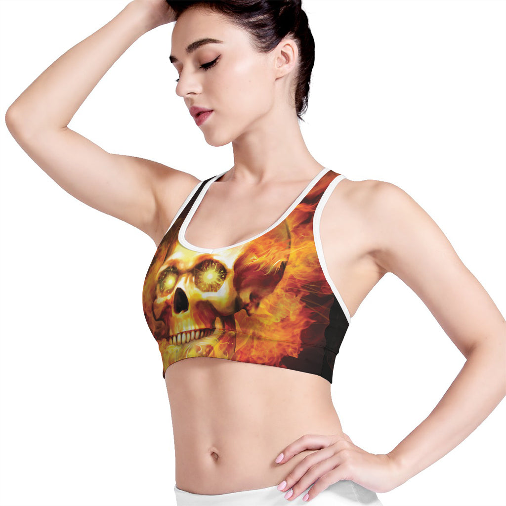 Burning Evil Skull Print Women's Sports Bra