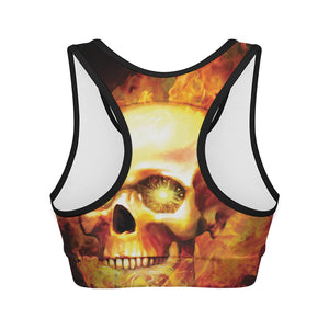 Burning Evil Skull Print Women's Sports Bra