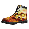 Burning Evil Skull Print Padded Collar Lace Up Boots