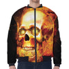 Burning Evil Skull Print Zip Sleeve Bomber Jacket