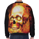 Burning Evil Skull Print Zip Sleeve Bomber Jacket