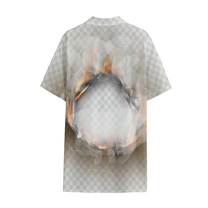 Burning Hole Print Cotton Hawaiian Shirt