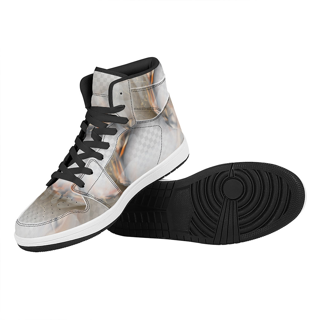 Burning Hole Print High Top Leather Sneakers