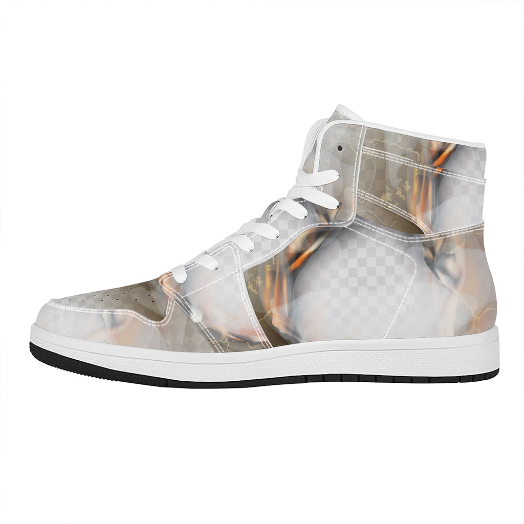 Burning Hole Print High Top Leather Sneakers