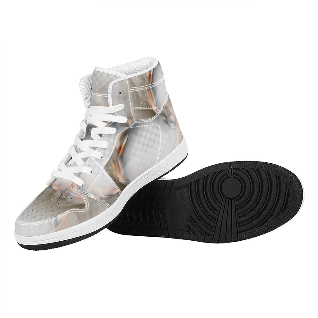 Burning Hole Print High Top Leather Sneakers