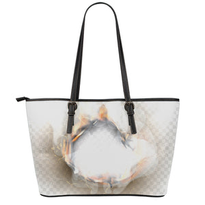 Burning Hole Print Leather Tote Bag