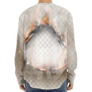 Burning Hole Print Long Sleeve Baseball Jersey