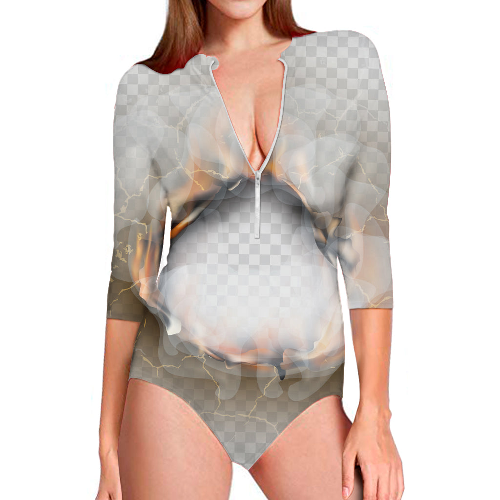 Burning Hole Print Long Sleeve Swimsuit