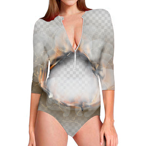 Burning Hole Print Long Sleeve Swimsuit