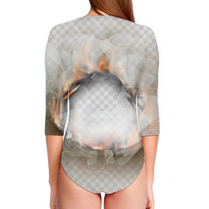 Burning Hole Print Long Sleeve Swimsuit