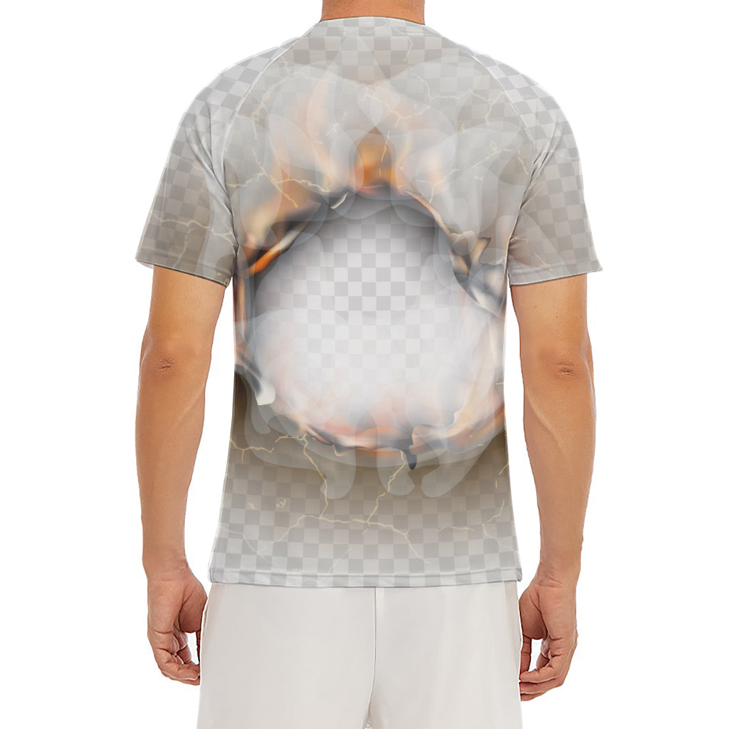 Burning Hole Print Men's Short Sleeve Rash Guard