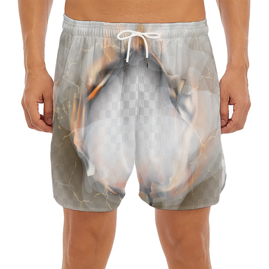 Burning Hole Print Men's Split Running Shorts