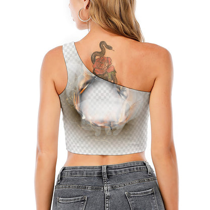 Burning Hole Print One Shoulder Crop Top