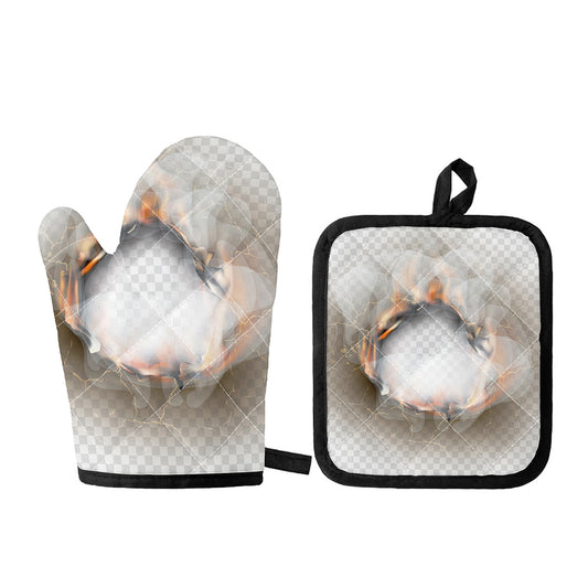Burning Hole Print Oven Mitt And Pot Holder Set