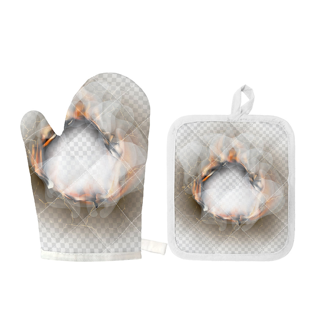 Burning Hole Print Oven Mitt And Pot Holder Set