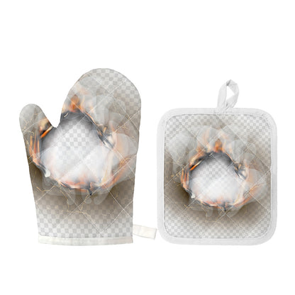 Burning Hole Print Oven Mitt And Pot Holder Set
