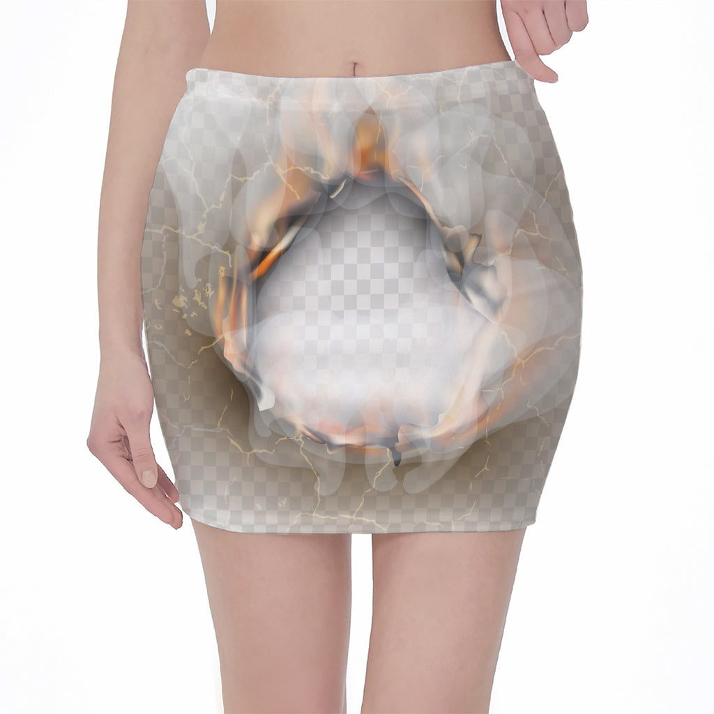 Burning Hole Print Pencil Mini Skirt