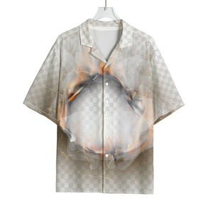 Burning Hole Print Rayon Hawaiian Shirt