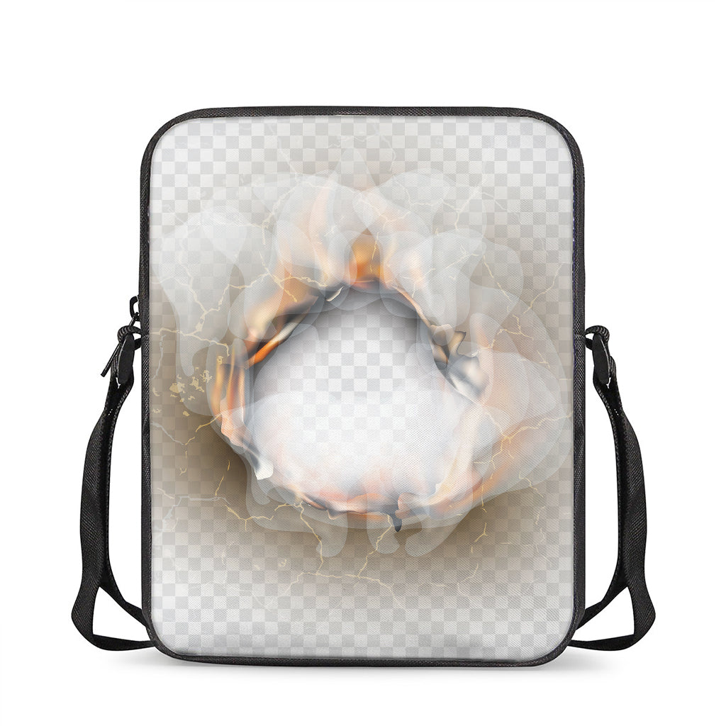 Burning Hole Print Rectangular Crossbody Bag