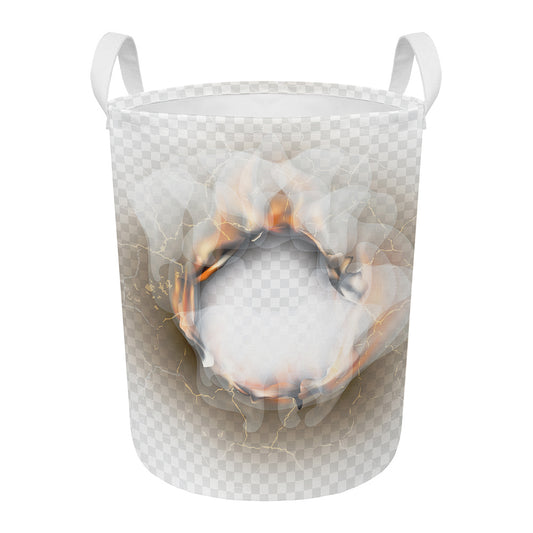 Burning Hole Print Round Laundry Basket