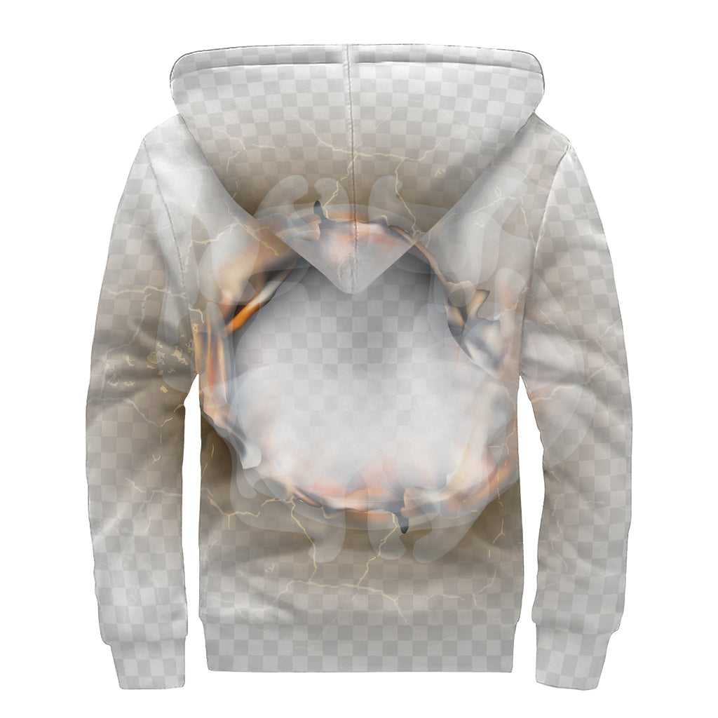 Burning Hole Print Sherpa Lined Zip Up Hoodie