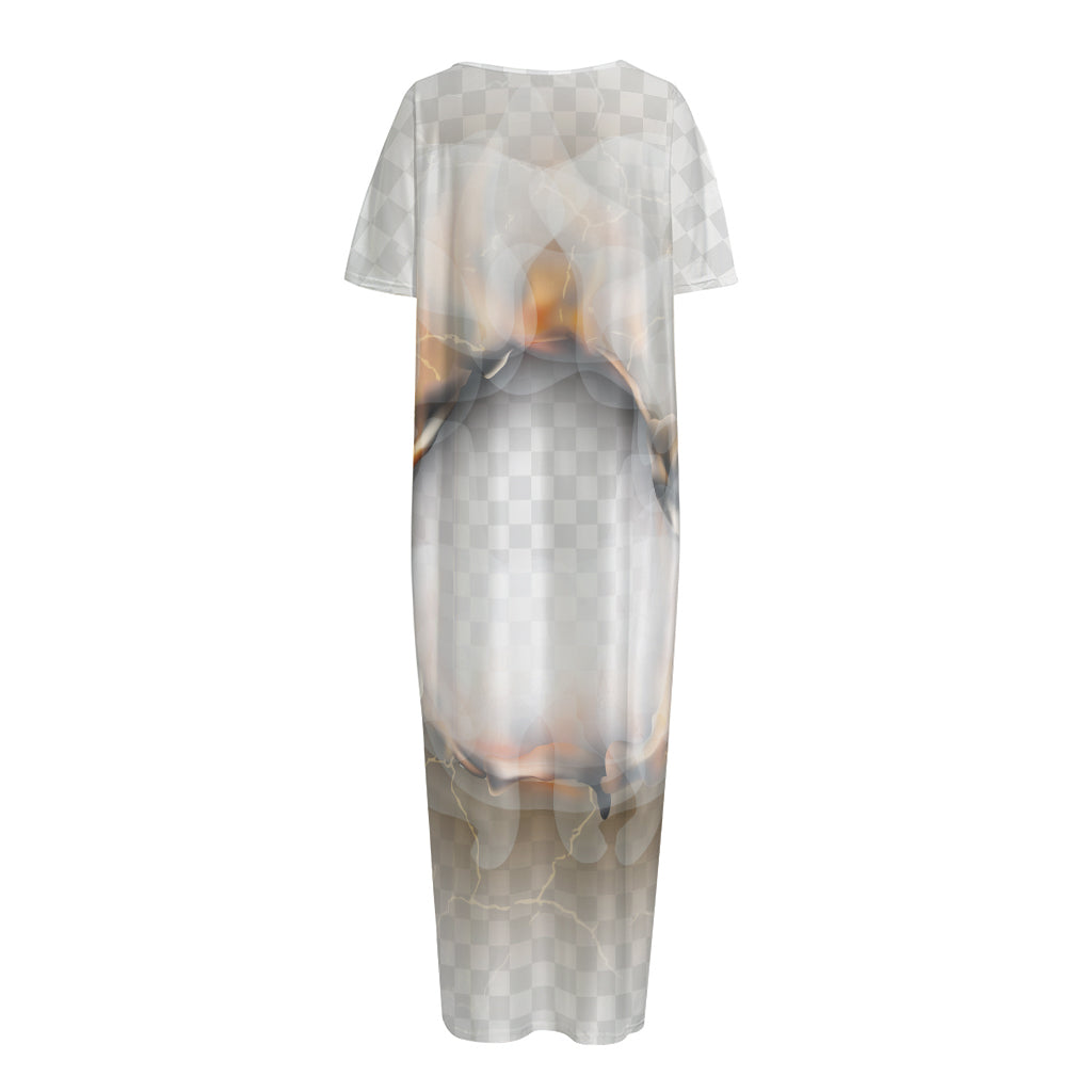 Burning Hole Print Short Sleeve Long Nightdress