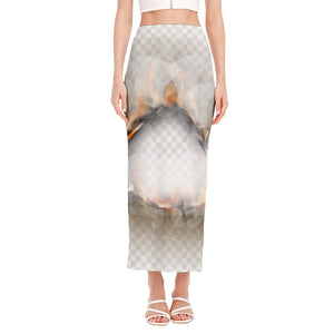 Burning Hole Print Side Slit Maxi Skirt