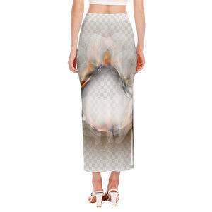 Burning Hole Print Side Slit Maxi Skirt