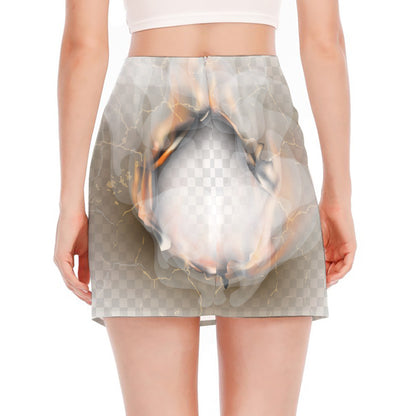 Burning Hole Print Side Slit Mini Skirt