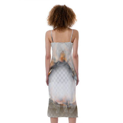 Burning Hole Print Slim Fit Midi Cami Dress