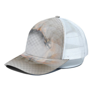 Burning Hole Print White Mesh Trucker Cap