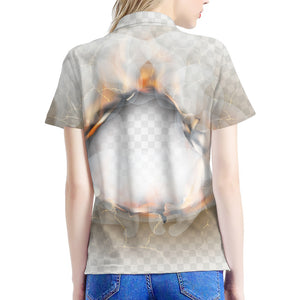 Burning Hole Print Women's Polo Shirt