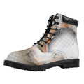 Burning Hole Print Padded Collar Lace Up Boots