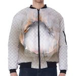 Burning Hole Print Zip Sleeve Bomber Jacket