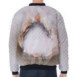 Burning Hole Print Zip Sleeve Bomber Jacket