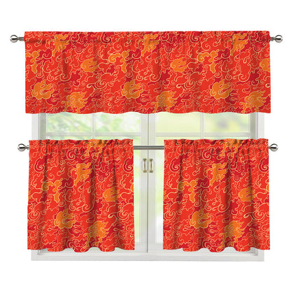 Burning Japanese Flame Pattern Print 3 Piece Kitchen Curtains