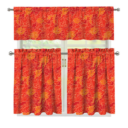 Burning Japanese Flame Pattern Print 3 Piece Kitchen Curtains