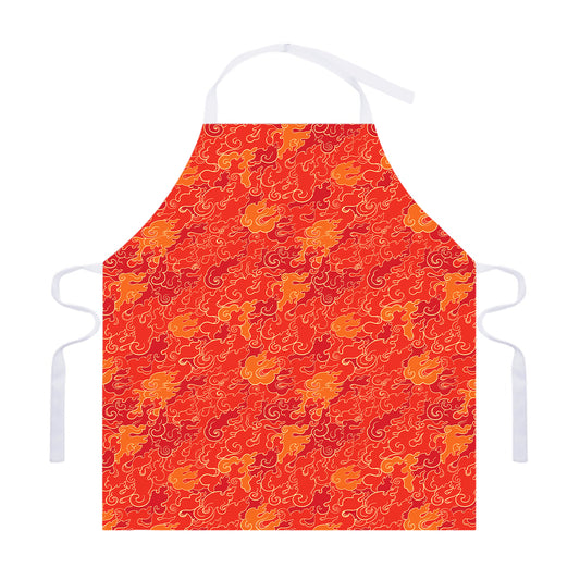 Burning Japanese Flame Pattern Print Adjustable Apron