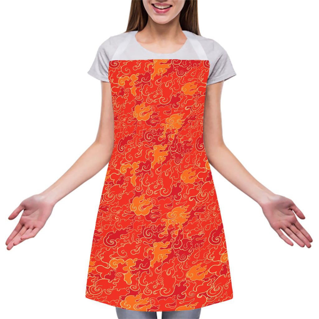 Burning Japanese Flame Pattern Print Adjustable Apron