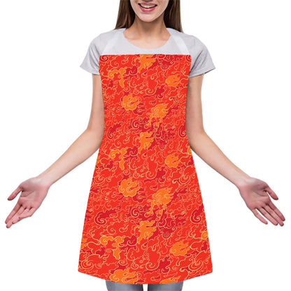 Burning Japanese Flame Pattern Print Adjustable Apron
