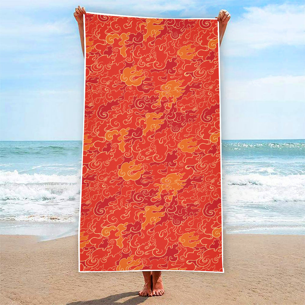 Burning Japanese Flame Pattern Print Beach Towel