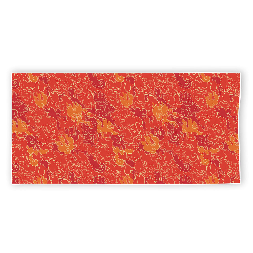 Burning Japanese Flame Pattern Print Beach Towel