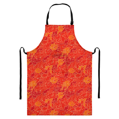 Burning Japanese Flame Pattern Print Bib Apron With Pocket