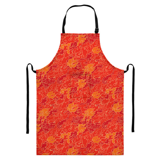 Burning Japanese Flame Pattern Print Bib Apron With Pocket