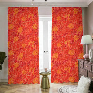 Burning Japanese Flame Pattern Print Blackout Pencil Pleat Curtains