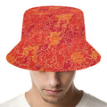 Burning Japanese Flame Pattern Print Bucket Hat