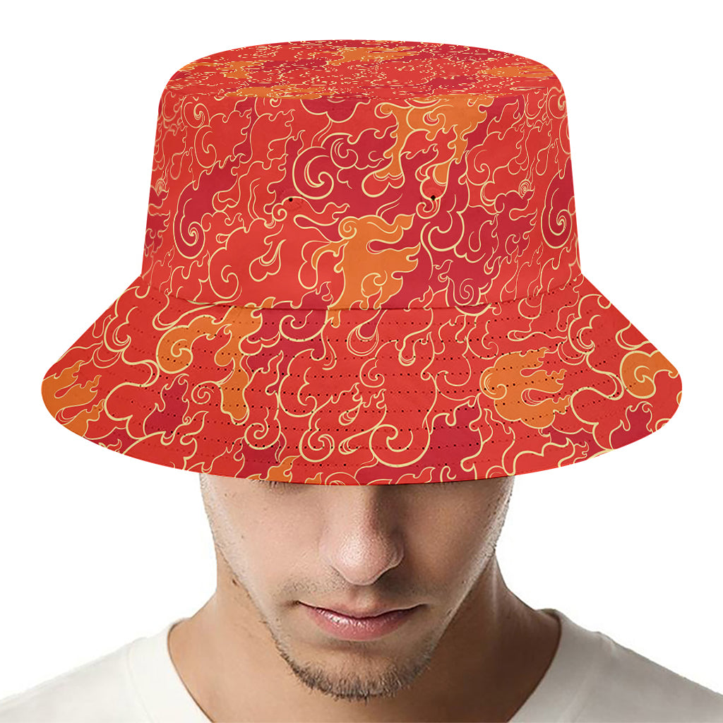 Burning Japanese Flame Pattern Print Bucket Hat