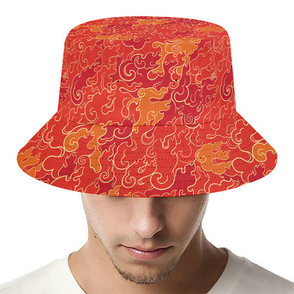 Burning Japanese Flame Pattern Print Bucket Hat