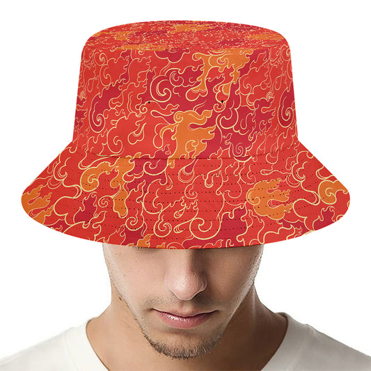 Burning Japanese Flame Pattern Print Bucket Hat